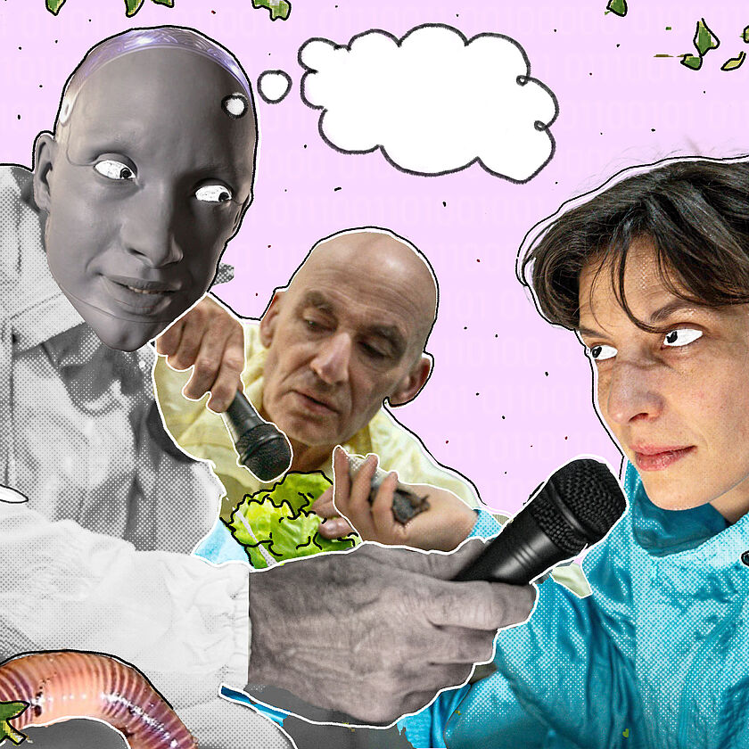 AMECA Roboter, Würmer und Menschen als Familie