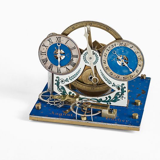 Demonstrationsuhr mit Unruh und Gewichtsaufzug.