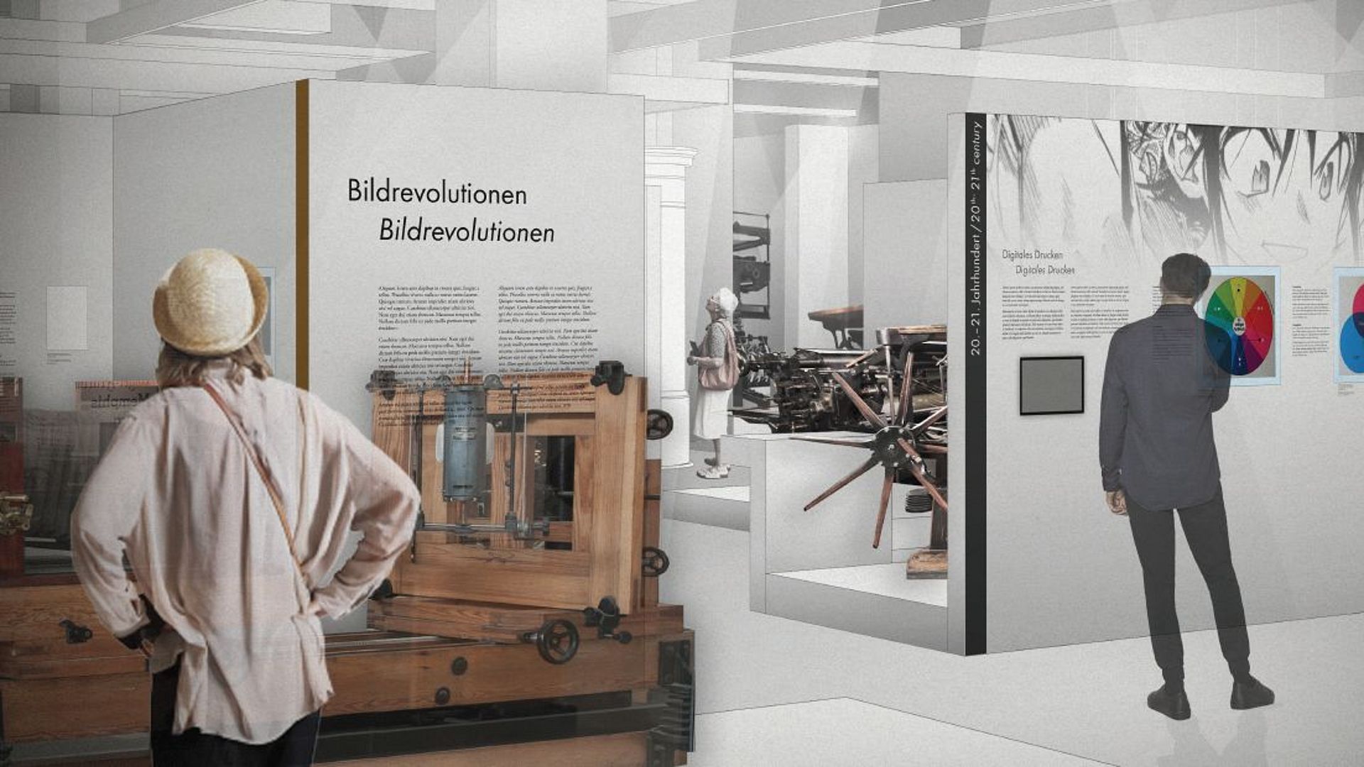 Rendering der Ausstellung Schrift Bild Codes.