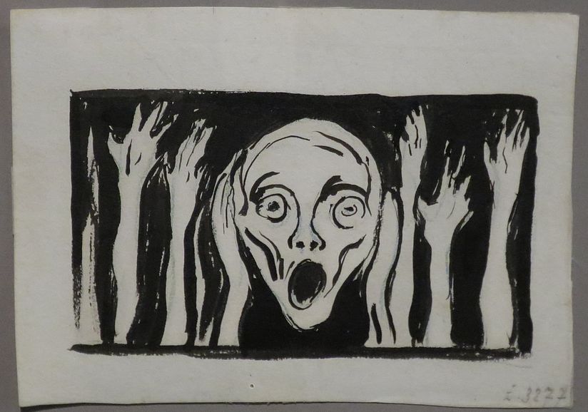 Edvard Munch: Der Schrei. Federzeichnung, undatiert. Edvard Munch: Der Schrei. Federzeichnung, undatiert.