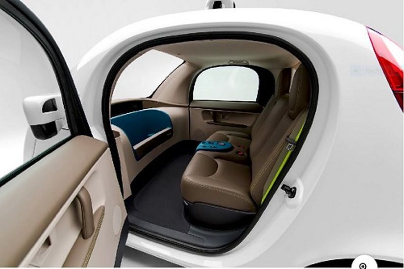 Blick in den Innenraum des selbstfahrenden Waymo-Fahrzeuges.