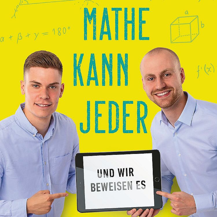 Buchcover von "Mathe kann jeder – und wir beweisen es" zeigt die Autoren Josef Naber und Johannes Mensing.
