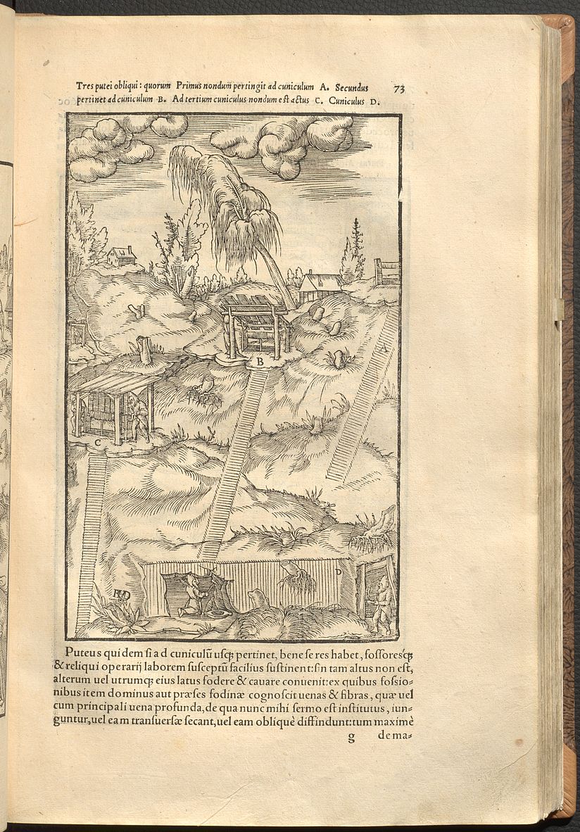 Bergwerk mit drei unterschiedlich weit vorgetriebenen Stollen