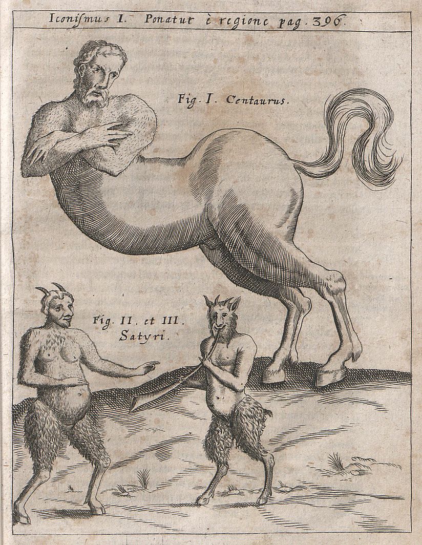 Ein Zentaur und Satyren aus Schotts Physica curiosa