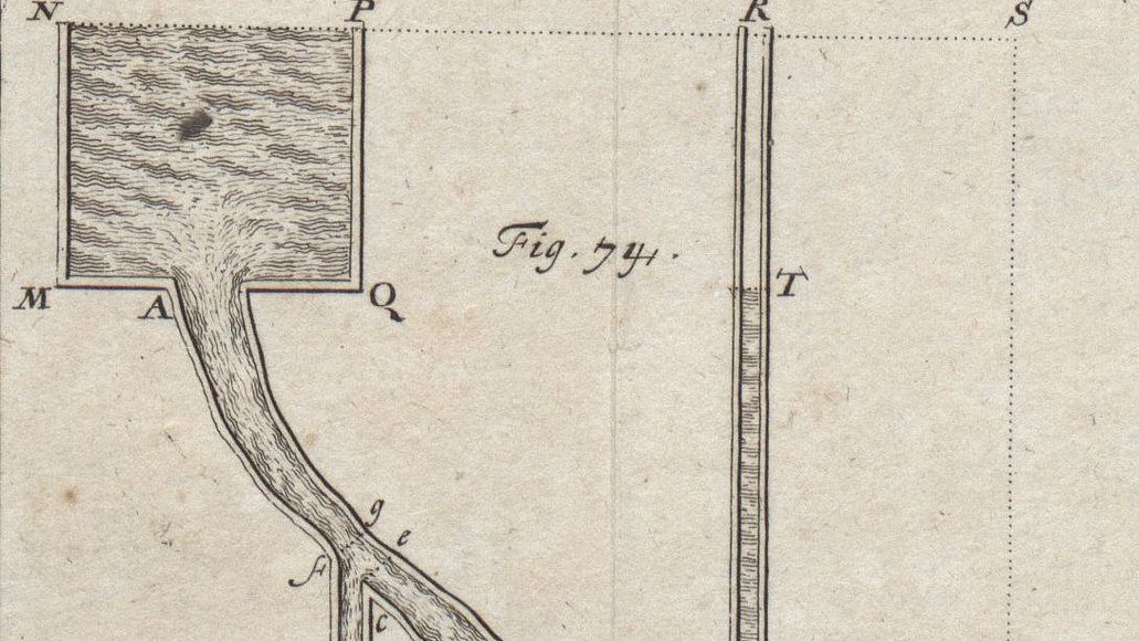 Das Diagramm zeigt Bernoullis Methode zur Druckmessung.